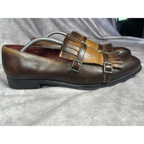 Marc Morvati Italian Leather Double Monk Strap Shoes Brown Tan Men’s 45